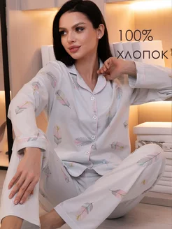 Пижама со штанами и рубашкой хлопок PjMood 190343080 купить за 1 764 ₽ в интернет-магазине Wildberries