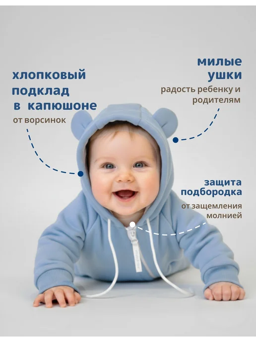 Мои крошки Комбинезон для новорожденных с флисовым начесом, голубой, фото 2
