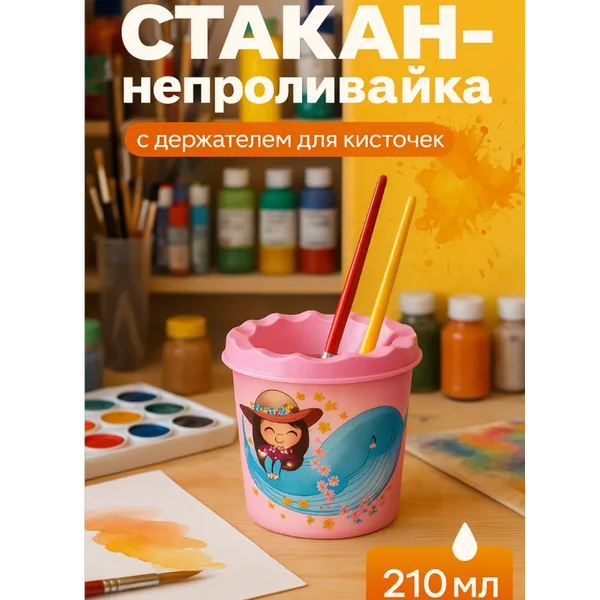Стакан непроливайка одинарный 210мл, с рисунком