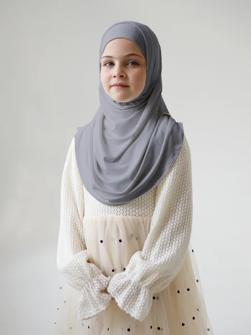 Rayan Hijab Амирка хиджаб однотонный мусульманская одежда, серый, фото 3
