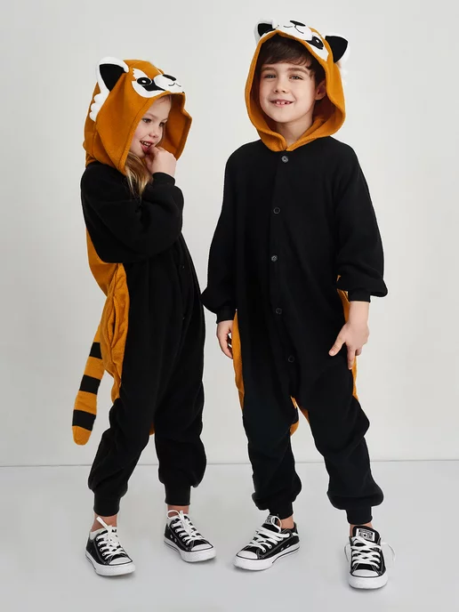 BearWear Кигуруми детский пижама карнавальный костюм Енот Premuim, черный