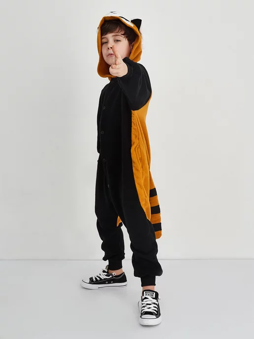BearWear Кигуруми детский пижама карнавальный костюм Енот Premuim, черный, фото 2