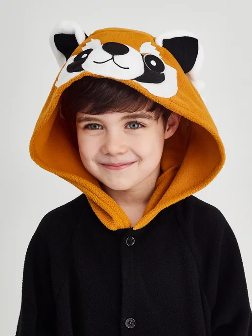 BearWear Кигуруми детский пижама карнавальный костюм Енот Premuim, черный, фото 3