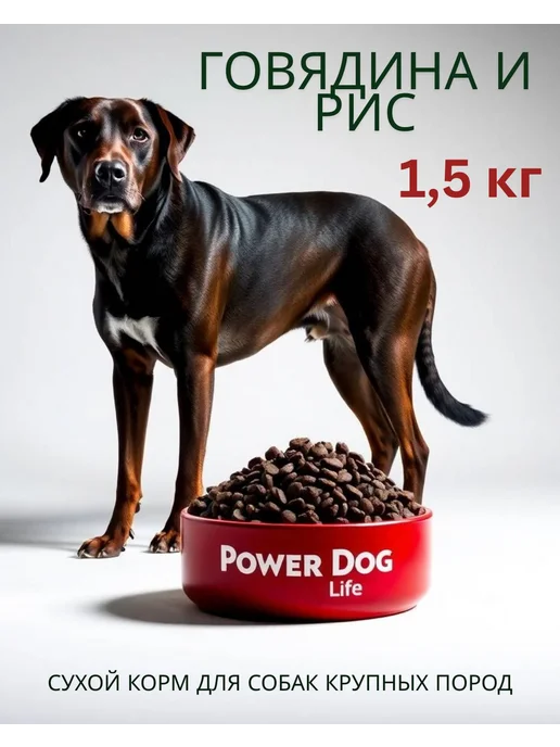 Сухой корм PowerDogLife Кг. для собак, крупные, говядина, 1,5 кг