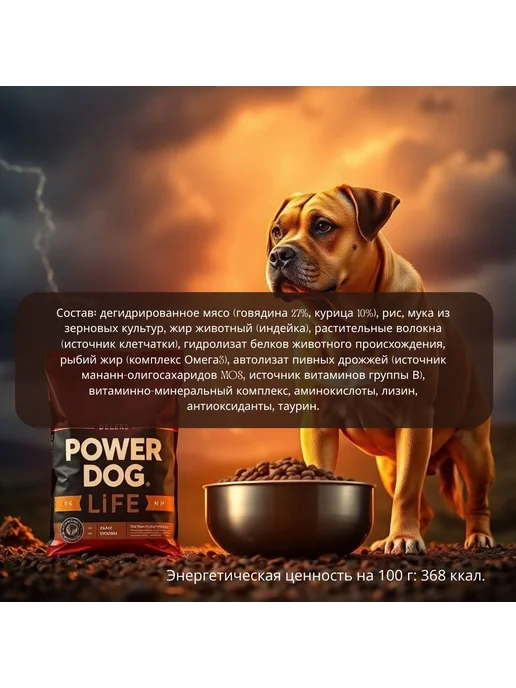 Сухой корм PowerDogLife Кг. для собак, крупные, говядина, 1,5 кг, фото 3