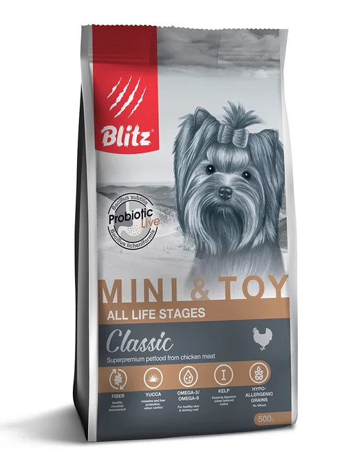 Сухой корм BLITZ Classic Toy для собак, взрослые, мелкие, курица, 0,5 кг