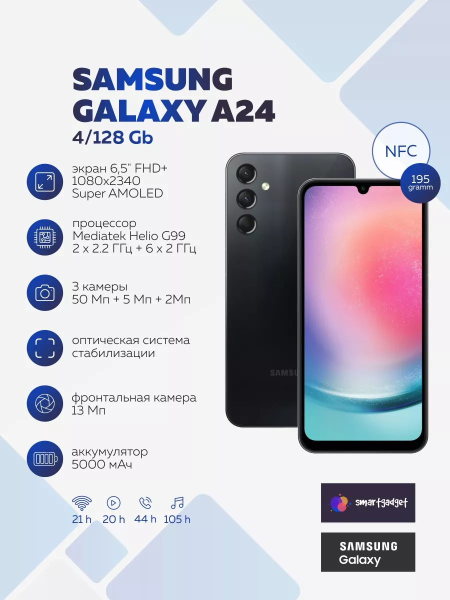 Смартфон Sаmsung Galaxy A24 4/128GB Черный Samsung 190762602 купить за 15  475 ₽ в интернет-магазине Wildberries