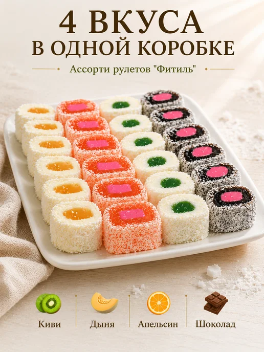 Анталия Рахат лукум ассорти "Фитиль" 1 кг, 1 кг, фото 2