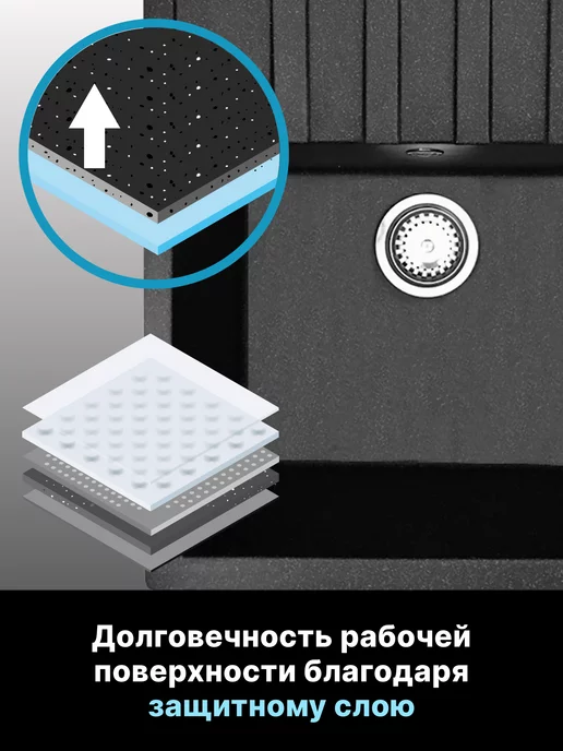 AV engineering Мойка для кухни каменная врезная раковина 64х50 см, вариант, фото 3
