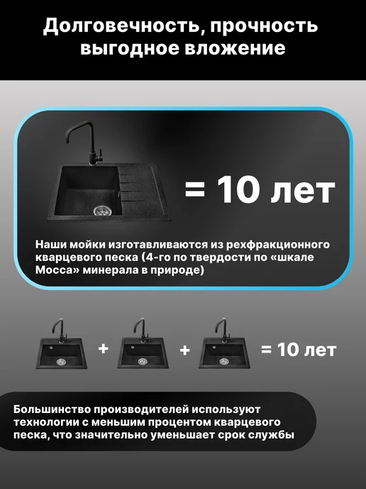 AV engineering Мойка для кухни каменная врезная раковина 64х50 см, вариант, фото 7