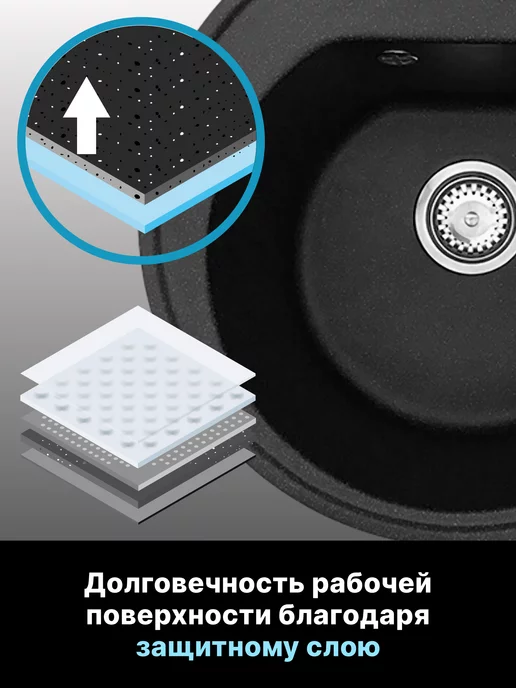 AV engineering Мойка для кухни каменная врезная раковина 51х51 см, вариант, фото 3
