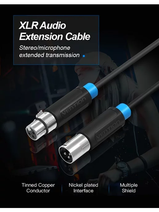VENTION Аудио кабель для микрофона-мишера+колонок XLR 1.5М, 1,5 м, фото 7