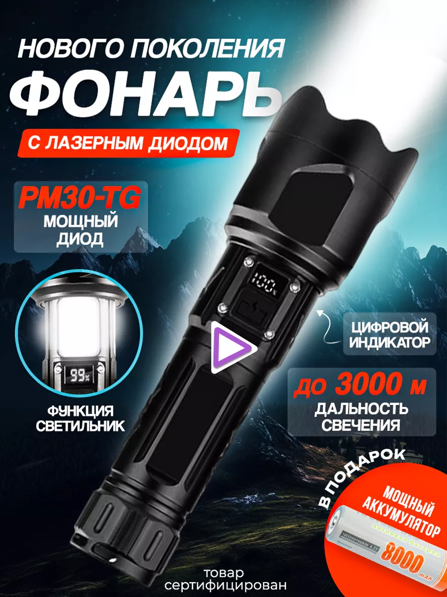 Фонарик аккумуляторный мощный Truspire 190884926 купить за 1 605 ₽ в  интернет-магазине Wildberries