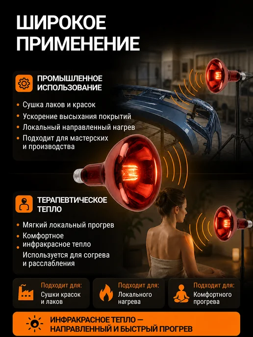 КЭЛЗ. Инфракрасная лампа для обогрева содержания птиц животных кур, красный, фото 8