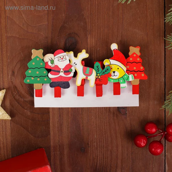 Прищепки новогодние "Новогодние чудеса", набор 6 5 × 3.5 см