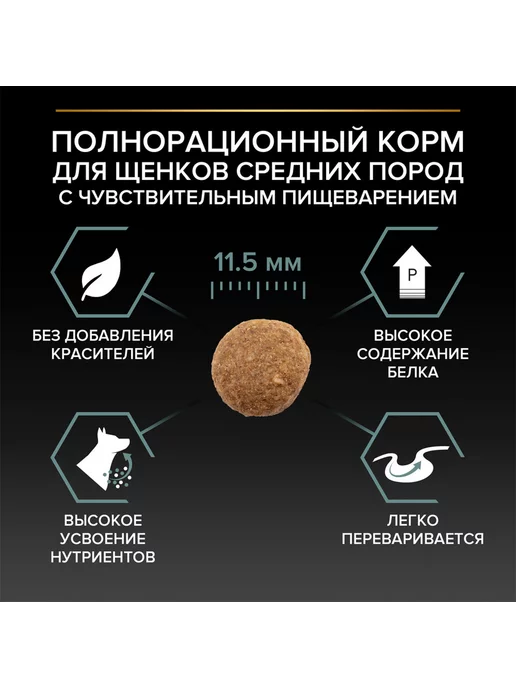Сухой корм PRO PLAN для собак, средние, чувствительное пищеварение, щенки, 3 кг, фото 7