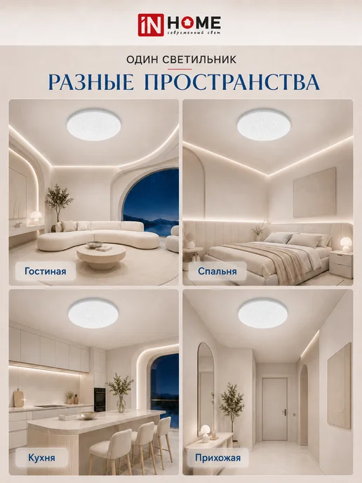 IN HOME Люстра потолочная светодиодная на кухню для гостиной 48Вт, 48 Вт, фото 7