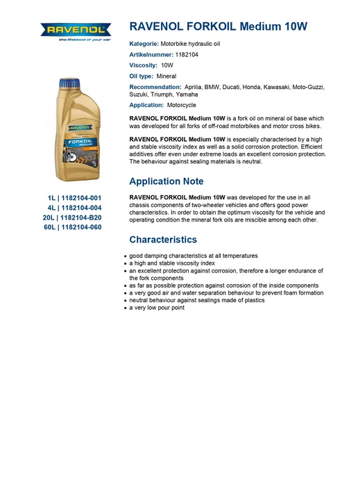 RAVENOL FORKOIL Medium масло вилочное 10W минеральное 1 л, 10 Вт, 1 л, фото 6