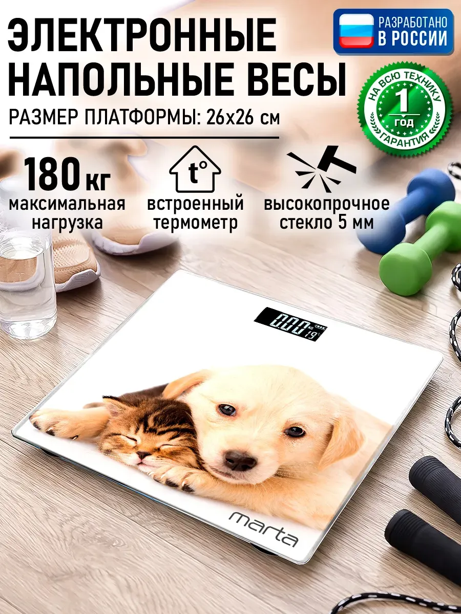 Весы напольные стеклянные с термометром, 26х26