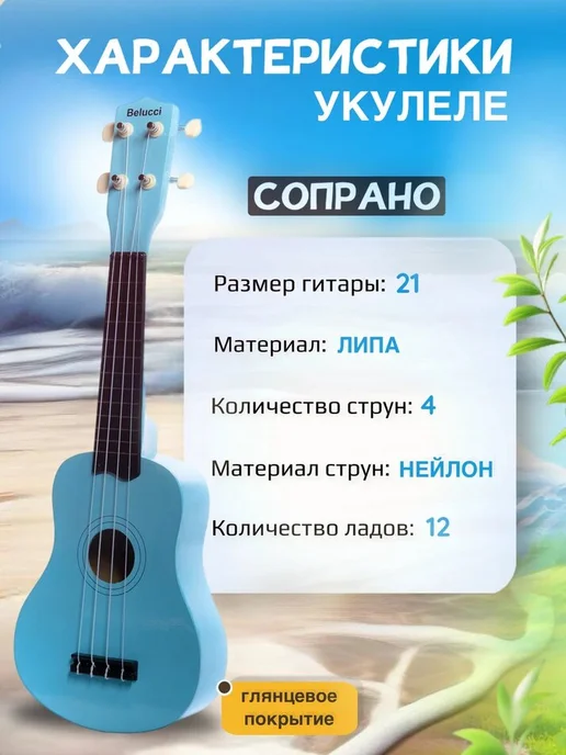 Belucci. Укулеле Сопрано 21 дюйм 53 см New Sky, голубой, фото 2