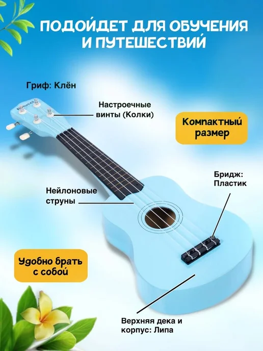 Belucci. Укулеле Сопрано 21 дюйм 53 см New Sky, голубой, фото 3