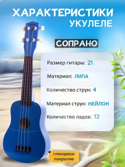 Belucci. Укулеле Сопрано 21 дюйм 53 см New Sky, синий, фото 2