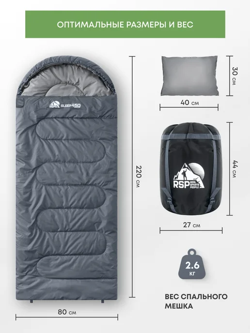 RSP Спальный мешок SLEEP 450 RipStop (зеленый, молния справа), серый, фото 2