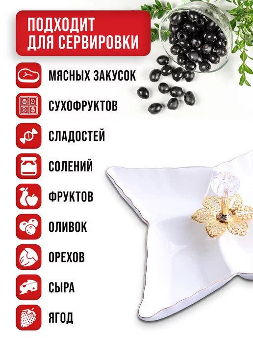 Менажница фарфоровая для сервировки 4 секции - фото 5