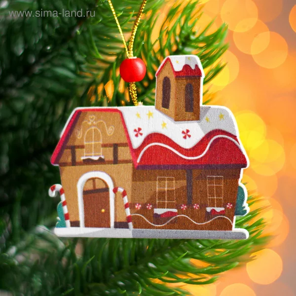 Подвеска новогодняя деревянная "Дом пряник" 0,5х7х7 см