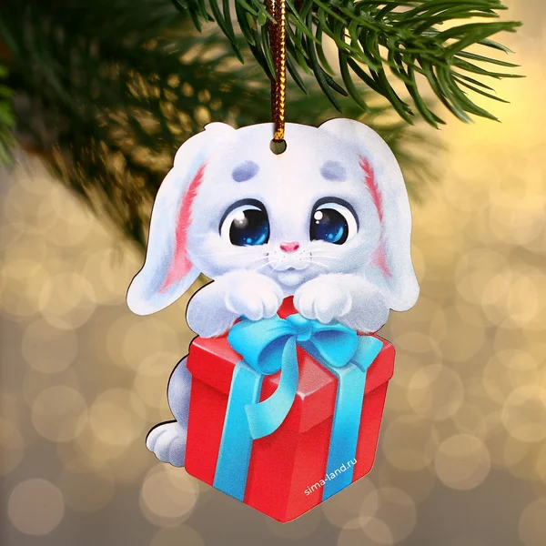 Новогодняя подвеска "Зайка с подарком"