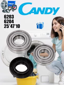 Подшипники бака стиральной CANDY 6203+6204 сальник 25*47*10 ТехноДетальБТ 191474402 купить за 1 012 ₽ в интернет-магазине Wildberries