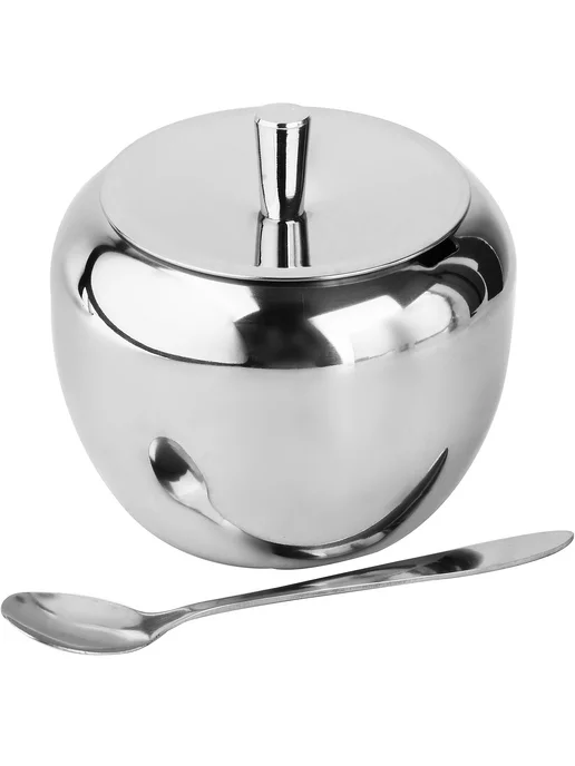 Сахарница с крышкой и ложкой нержавеющая сталь - фото 4