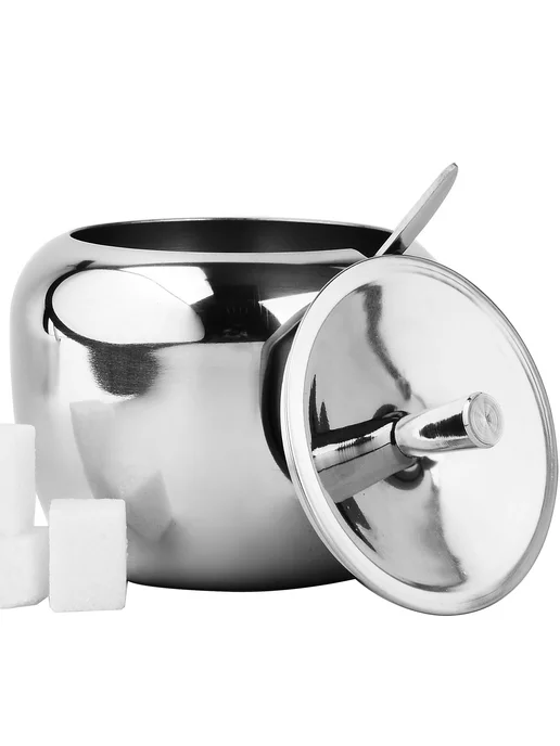 Сахарница с крышкой и ложкой нержавеющая сталь - фото 6