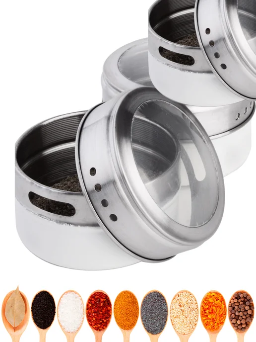 Набор для специй на магнитной подставке нержавейка 9 шт - фото 12