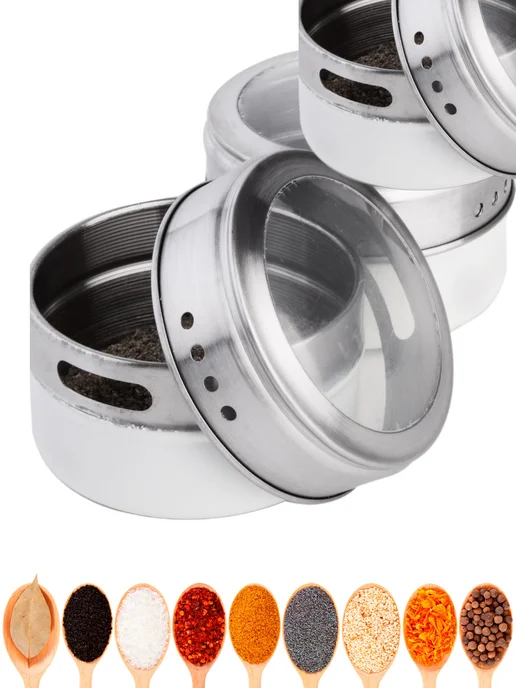 Набор для специй на магнитной подставке нержавейка 6 шт - фото 13