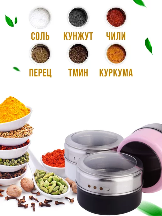 Набор для специй на магнитной подставке нержавейка 6 шт - фото 10