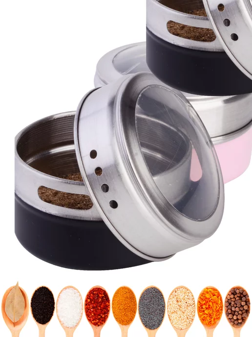 Набор для специй на магнитной подставке нержавейка 6 шт - фото 13