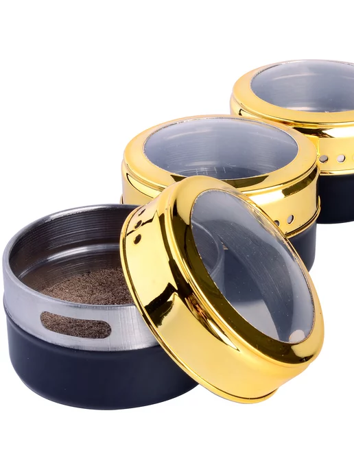 Набор для специй на магнитной подставке нержавейка 6 шт зол - фото 4