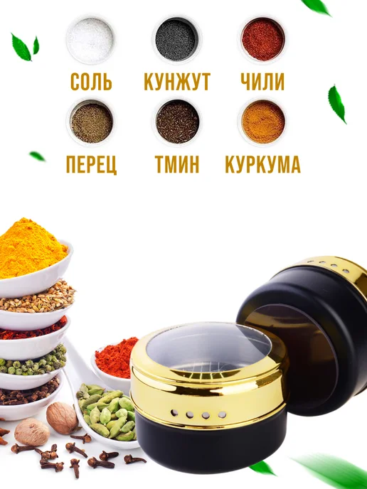 Набор для специй на магнитной подставке нержавейка 6 шт зол - фото 7