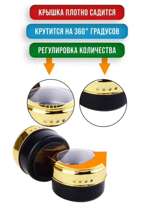 Набор для специй на магнитной подставке нержавейка 6 шт зол - фото 8