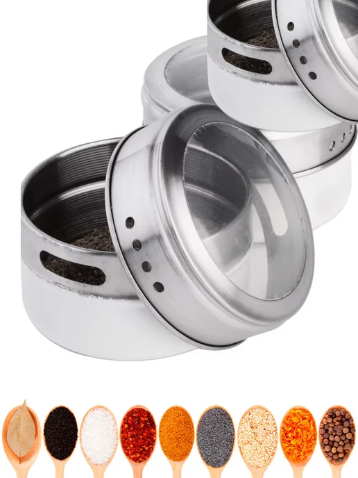 Набор для специй на магнитной подставке нержавейка 6 шт - фото 11