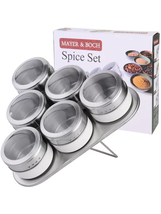 Набор для специй на магнитной подставке нержавейка 6 шт - фото 6