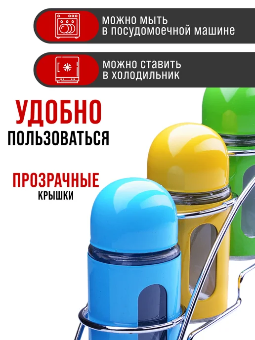 Набор для специй на стол на подставке стекло нержавейка 6 шт - фото 5