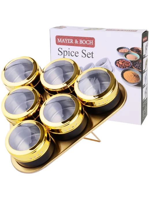 Набор для специй на магнитной подставке нержавейка 6 шт зол - фото 14