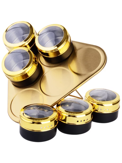 Набор для специй на магнитной подставке нержавейка 6 шт зол - фото 4