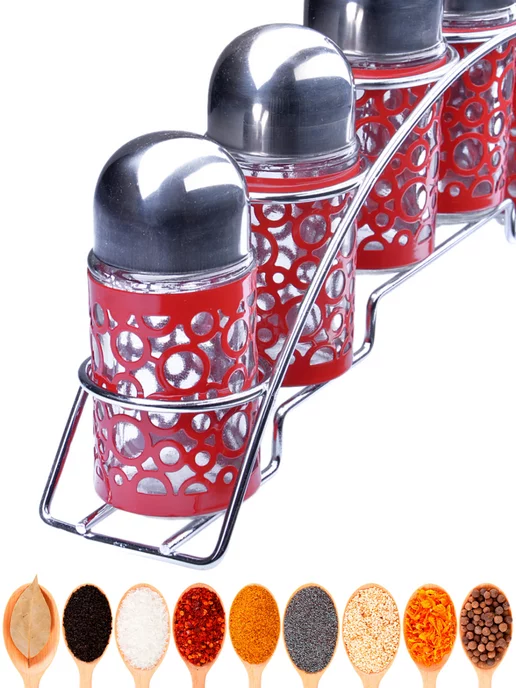 Набор для специй на стол на подставке стекло нержавейка 6 шт - фото 12