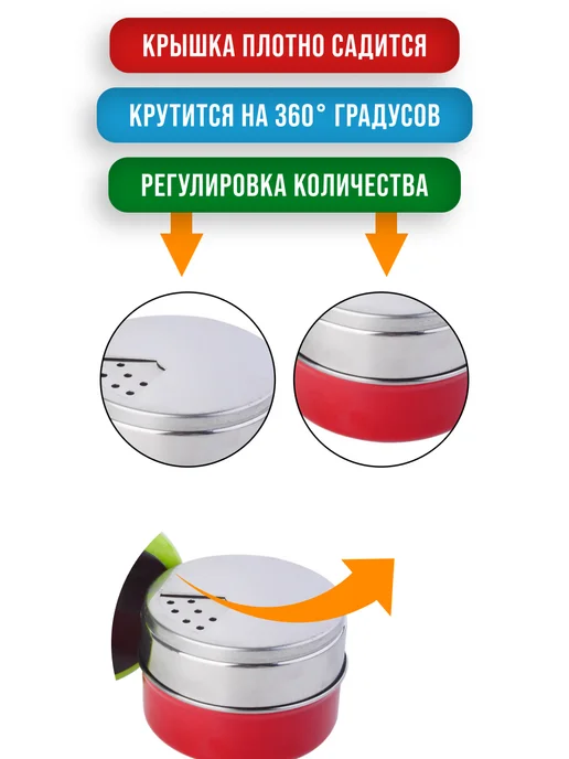 Набор для специй на магнитной подставке нержавейка 6 шт - фото 12