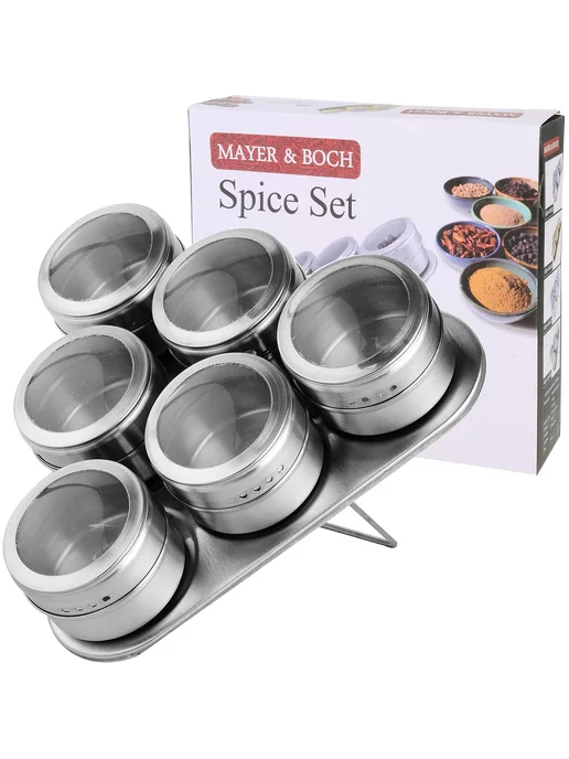 Набор для специй на магнитной подставке нержавейка 6 шт - фото 7