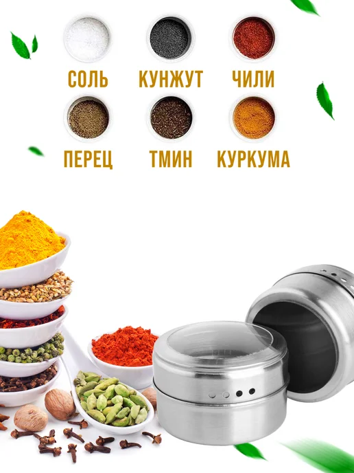 Набор для специй на магнитной подставке нержавейка 4 шт - фото 11