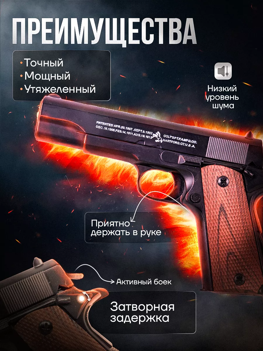 Спринговый пистолет с пульками Colt M1911 железный утяжелен ToyWish  191681660 купить за 966 ₽ в интернет-магазине Wildberries